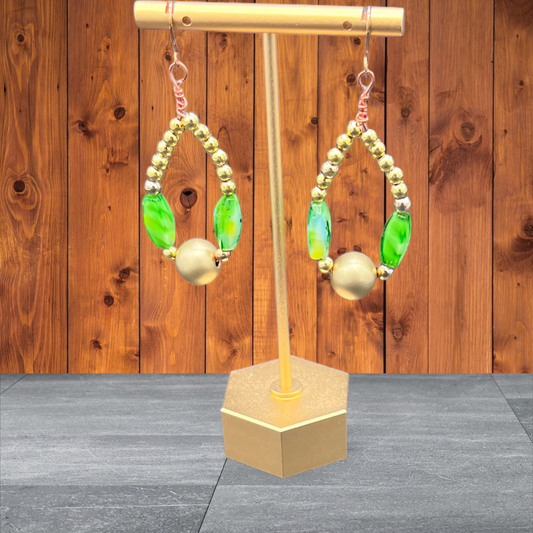 Variegated Green and Gold Hoop Earrings SKU203